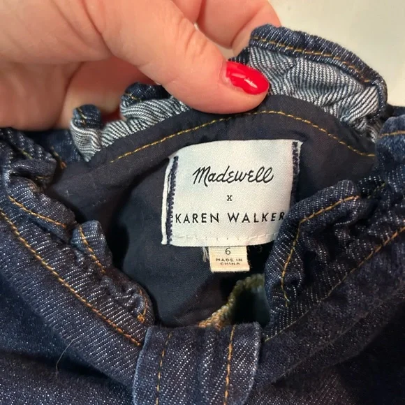 NEW MADEWELL x KAREN WALKER Raw Edge Denim Trianon Bow Top blue jean tank tie - Picture 6 of 6